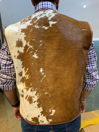 Men's Genuine Cowhide Leather Vest – Western Style Brown & White Waistcoat – Handcrafted Rodeo Ranchwear Outfit