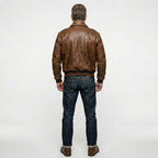 Men’s 100 Mission A-2 Pilot Leather Jacket – Classic Aviation Bomber Coat