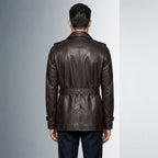 Men’s Double Breasted Lamb Leather Belted Waist Coat