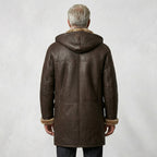 Men’s Brown Shearling Hooded Coat – Genuine Shearling Winter Coat