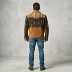 Men’s Cowboy Western Fringed Brown Leather Jacket