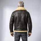 Men’s Dark Brown B3 Military Shearling Bomber Jacket – Premium Aviator Flight Coat