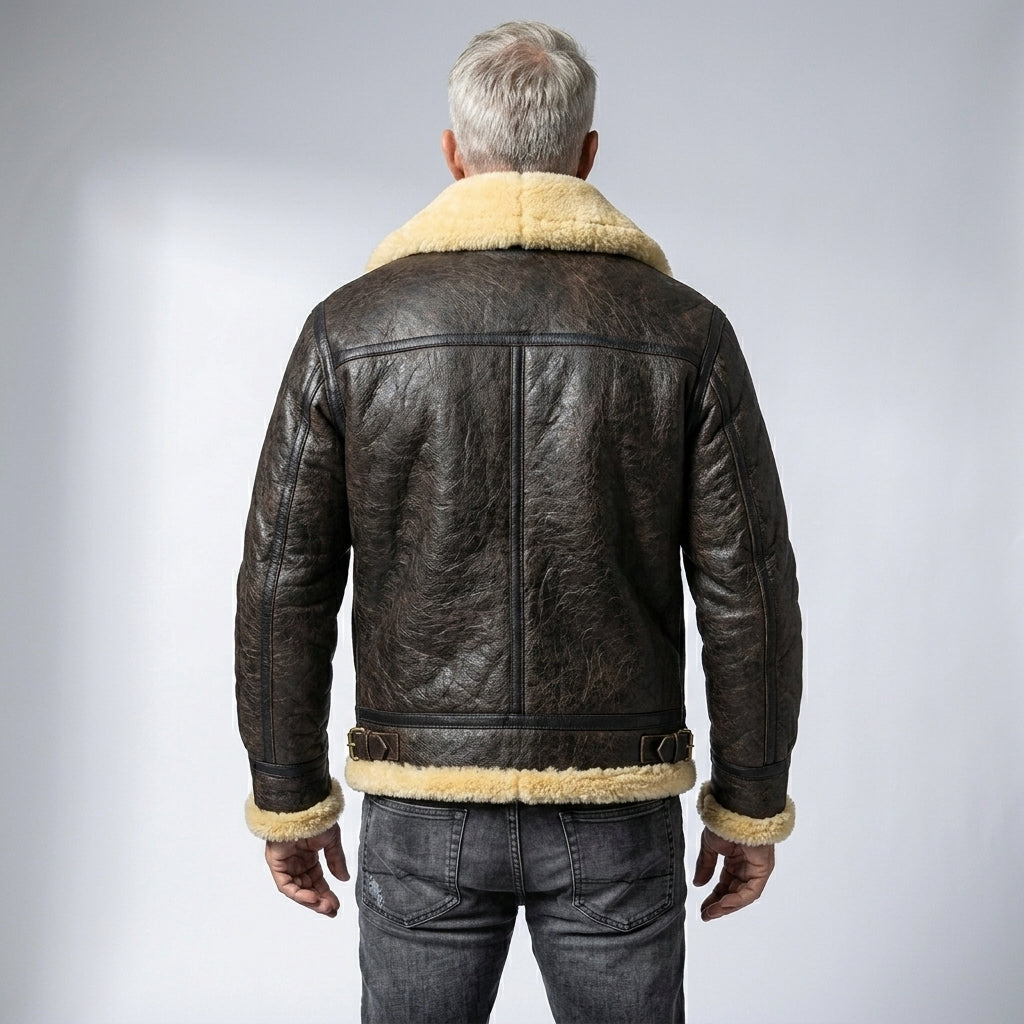 Men’s Dark Brown B3 Military Shearling Bomber Jacket – Premium Aviator Flight Coat