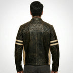 Men’s Distressed Brown Cafe Racer Leather Jacket – Royal Enfield Inspired Biker Coat