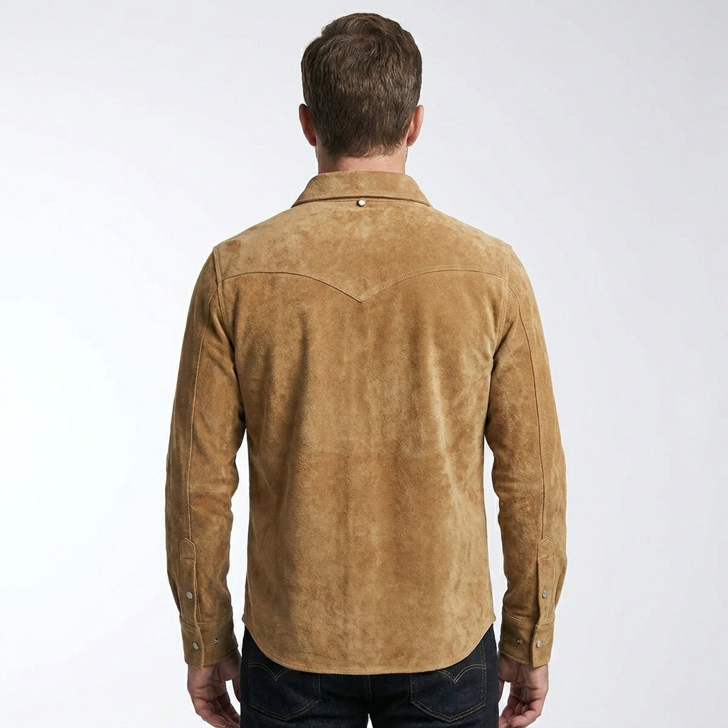 Men’s Tan Suede Western Shirt Jacket – Cowboy Style Heritage Shirt
