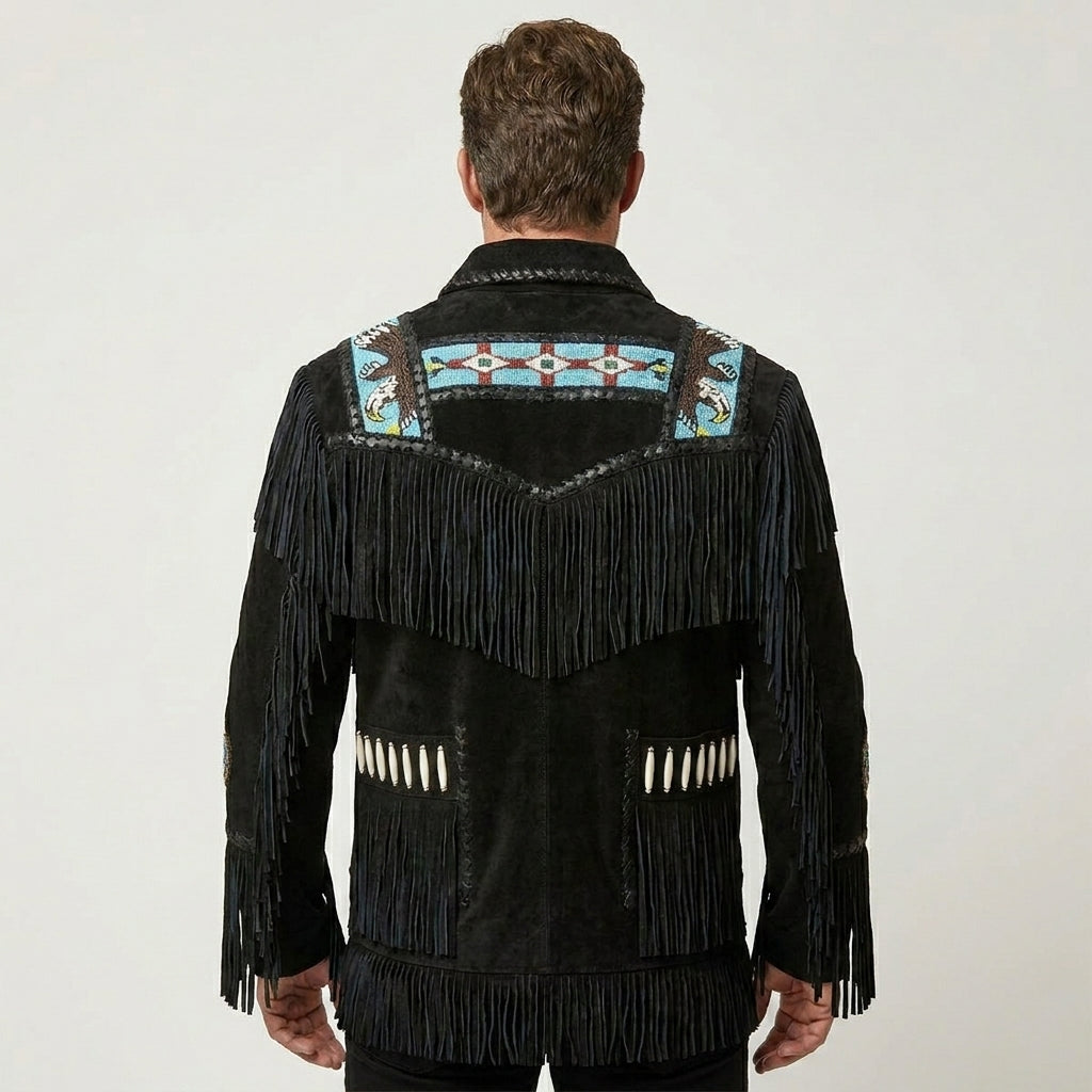 Men’s Western Black Cowboy Leather Jacket – Vintage Biker Style Coat