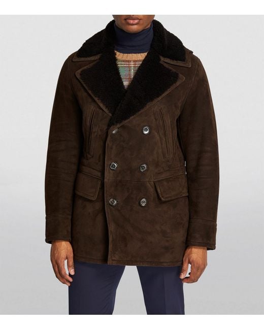 Men's Suede Leather Sheepskin Blazer in Brown