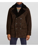 Men's Suede Leather Sheepskin Blazer in Brown