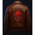 Cyberpunk V Samurai Brown Leather Bomber Jacket for Men