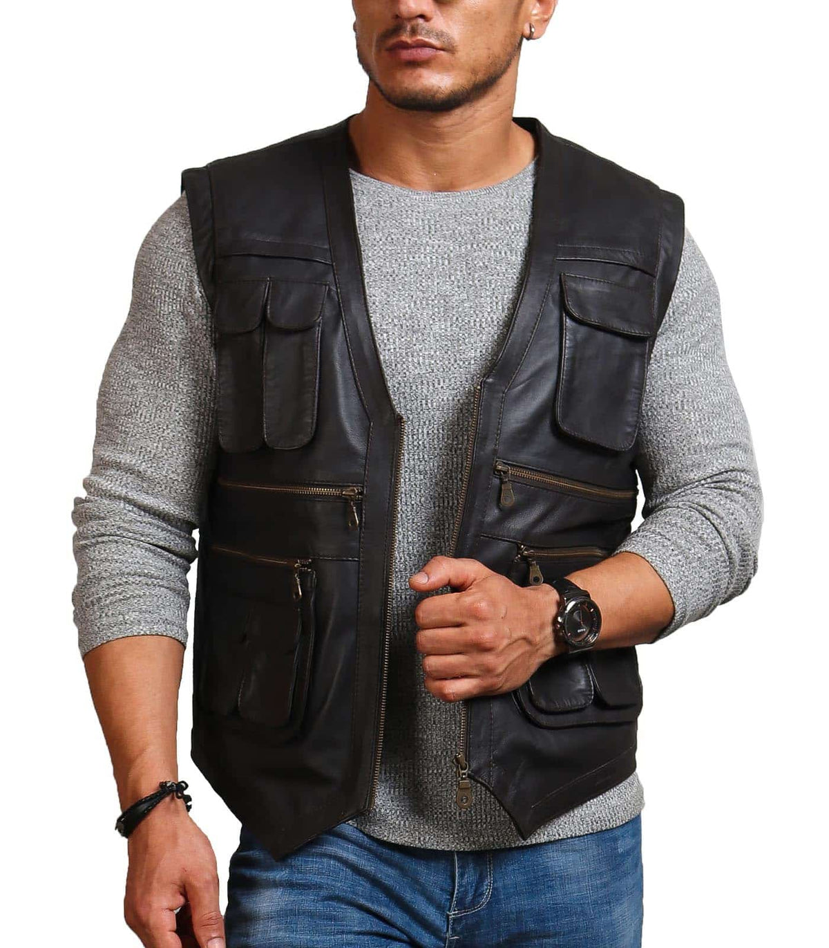 Chris Pratt Man Black Jurassic World Leather Vest