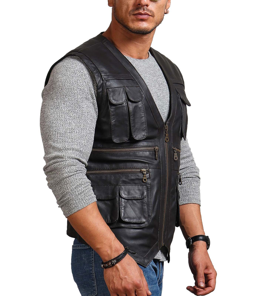 Chris Pratt Man Black Jurassic World Leather Vest
