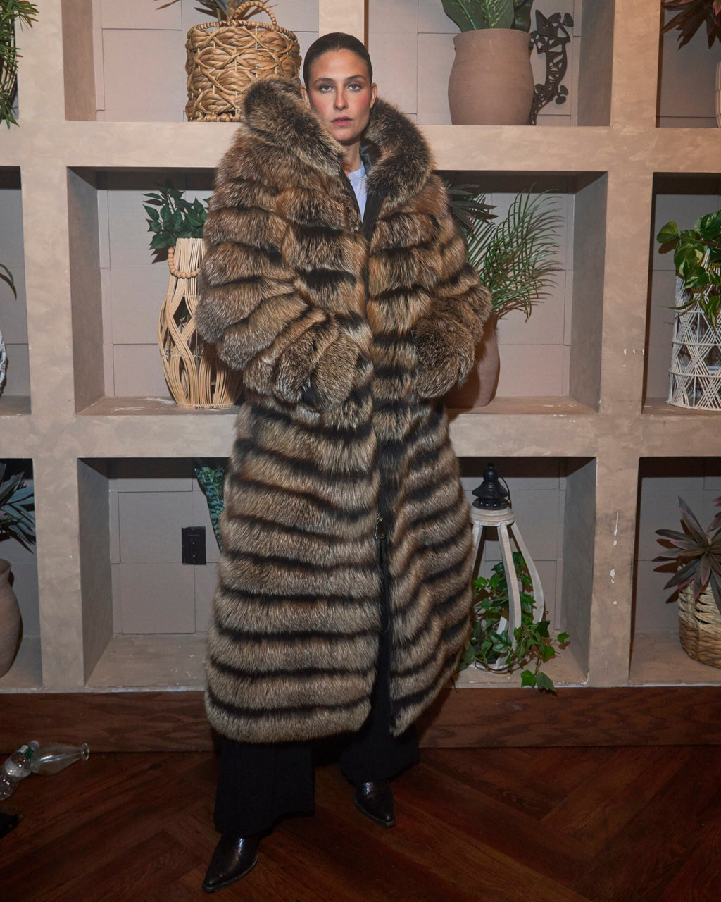 4 in 1 Fox Fur Coat With Removable Hood, Sleeves and Body