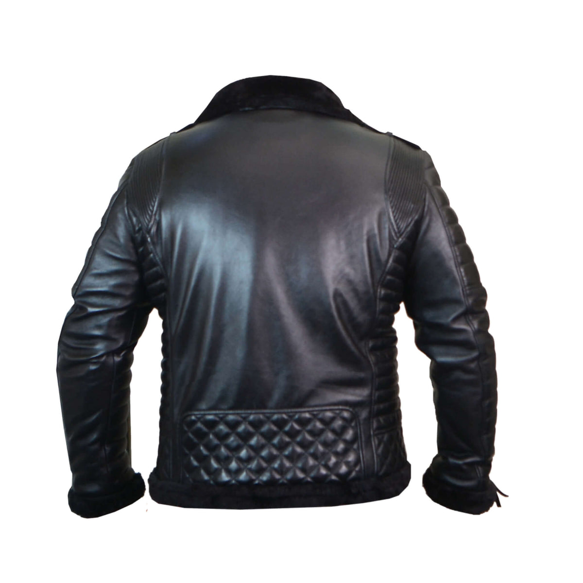 Men’s Black Shearling Sheepskin Asymmetrical Leather B3 Jacket