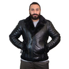 Men’s Black Shearling Sheepskin Asymmetrical Leather B3 Jacket