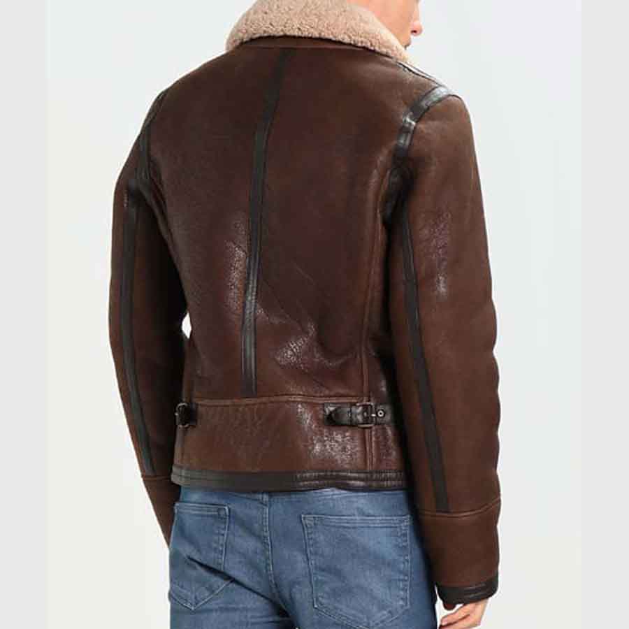 Mens Dark Brown Aviator Style Leather Jacket