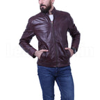 Dark Maroon Waxed leather jacket