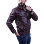 Dark Maroon Waxed leather jacket