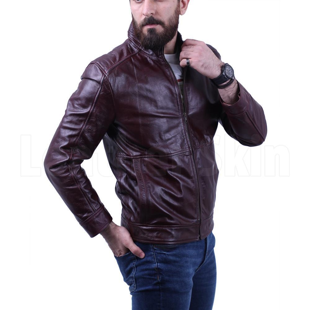 Dark Maroon Waxed leather jacket