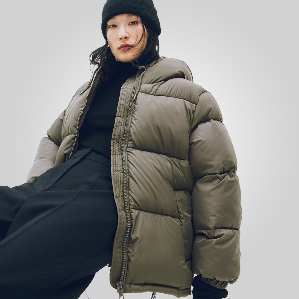 Dark Khaki Puffer Jacket Women