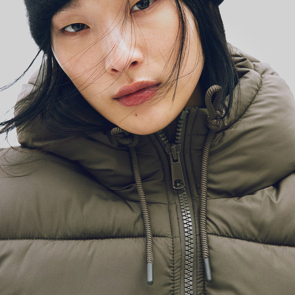 Dark Khaki Puffer Jacket Women
