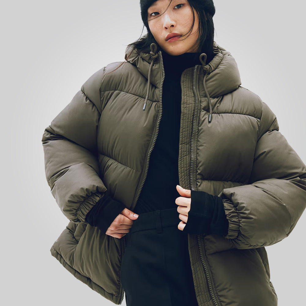 Dark Khaki Puffer Jacket Women