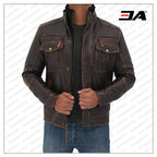 Moffit Dark Brown Genuine Leather Motorcycle Style Jacket