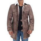 Mens Sherpa Brown Swedish Bomber Distressed Leather Coat