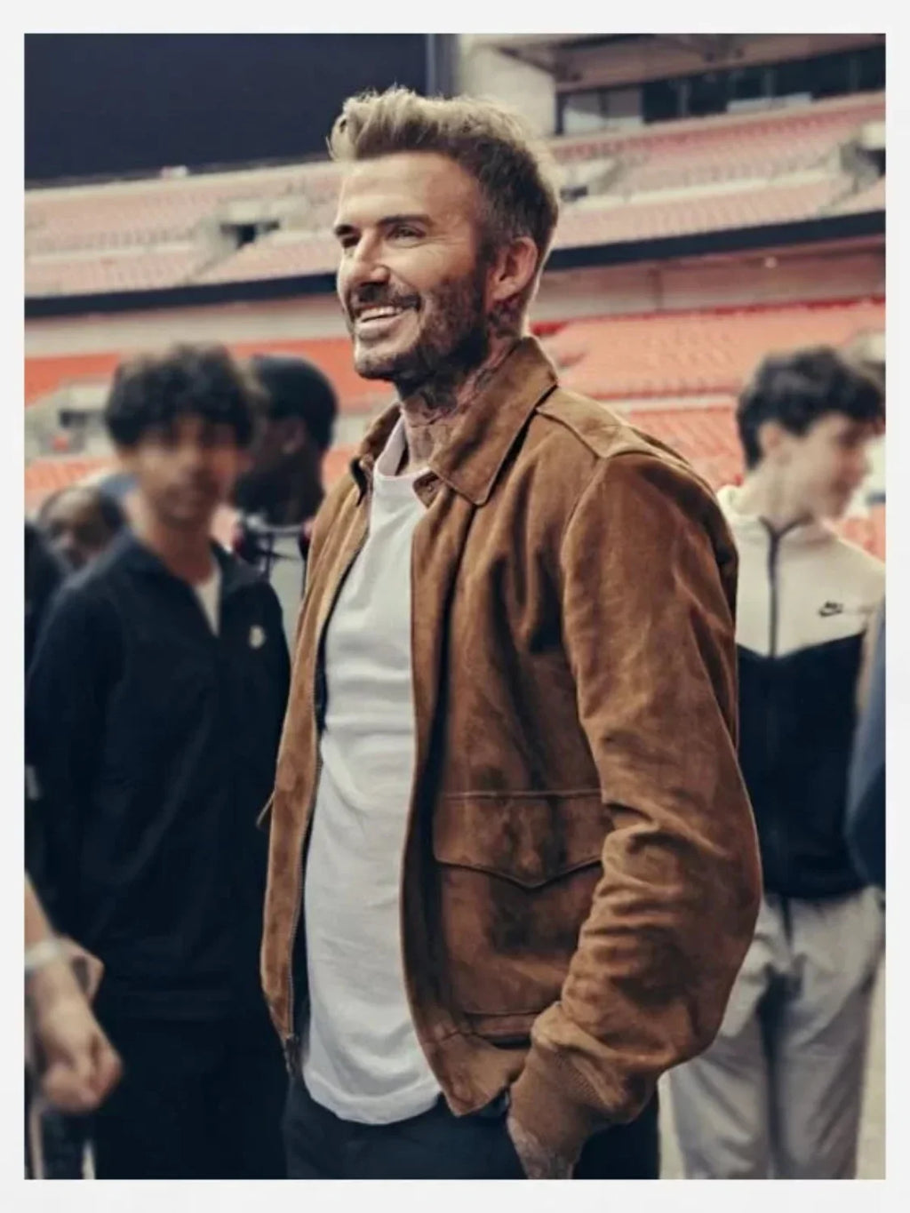 David Beckham Brown Suede Leather Bomber Jacket