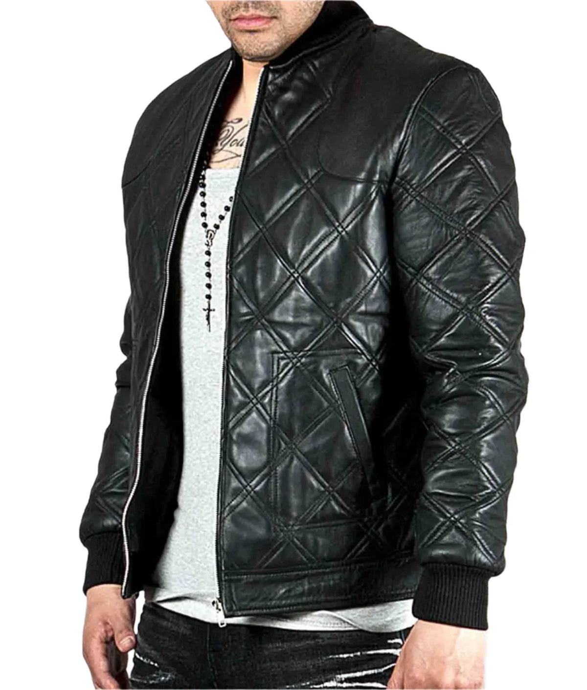 David Beckham Diamond Quilted Black Leather Jacket