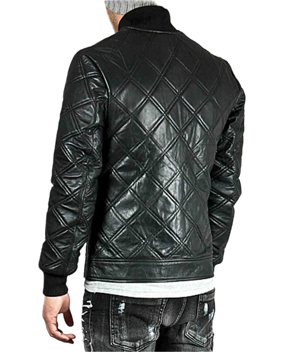 David Beckham Diamond Quilted Black Leather Jacket