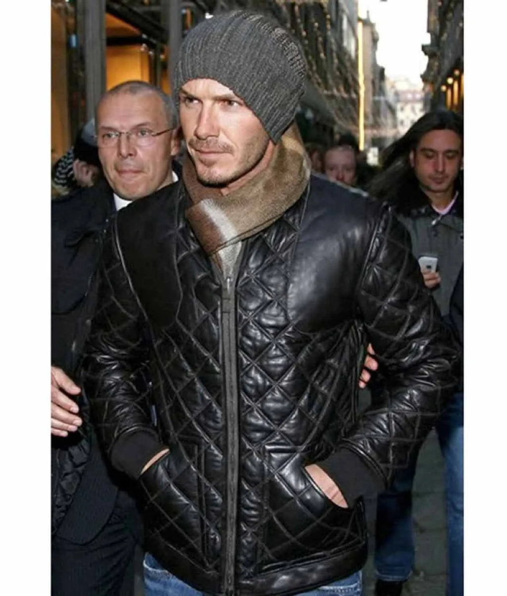 David Beckham Diamond Quilted Black Leather Jacket