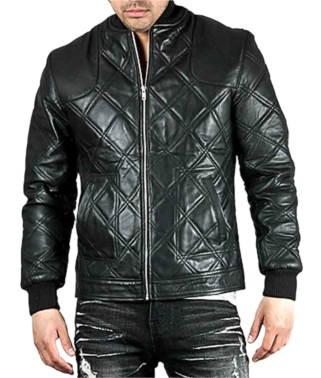 David Beckham Diamond Quilted Black Leather Jacket