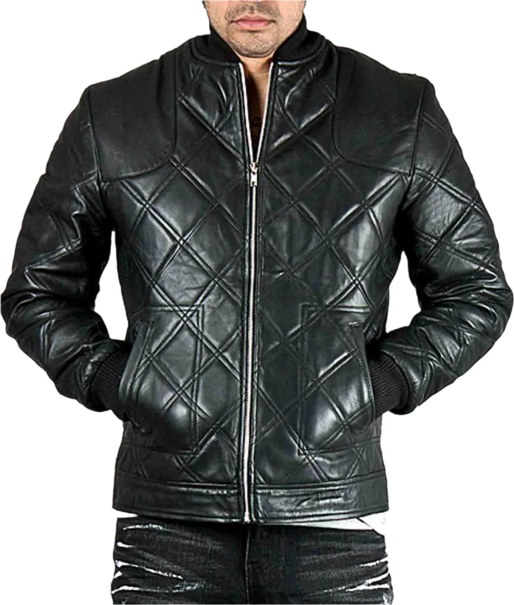 David Beckham Diamond Quilted Black Leather Jacket