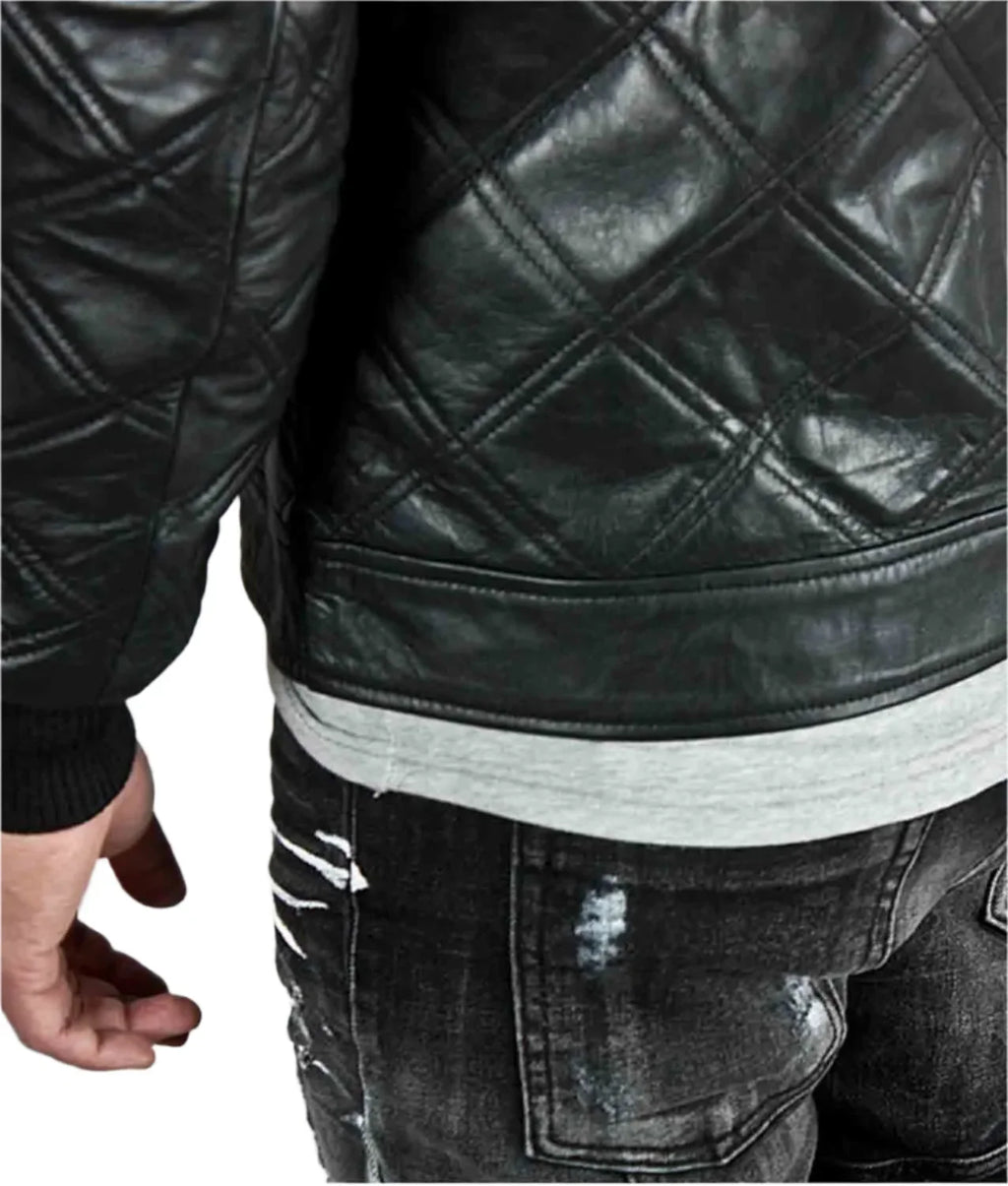 David Beckham Diamond Quilted Black Leather Jacket