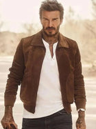David Beckham Brown Suede Leather Bomber Jacket