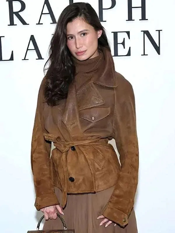 Delaney Rowe Ralph Lauren 2025 Brown Leather Jacket