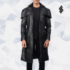Deux Black Leather Trench Coat