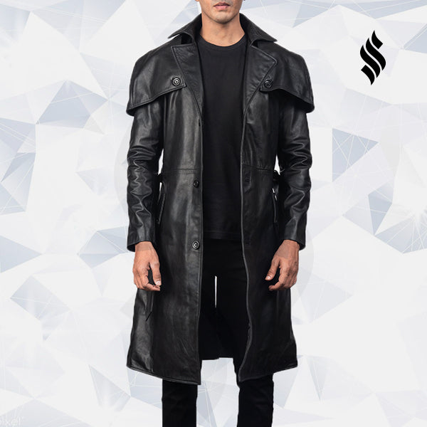 Deux Black Leather Trench Coat