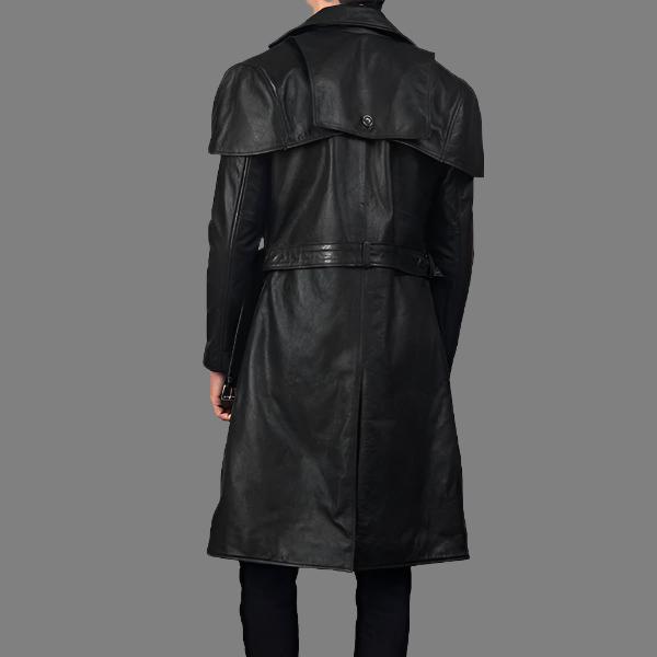 Deux Black Leather Trench Coat