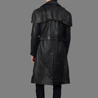 Deux Black Leather Trench Coat