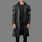 Deux Black Leather Trench Coat