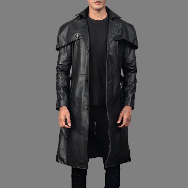 Deux Black Leather Trench Coat