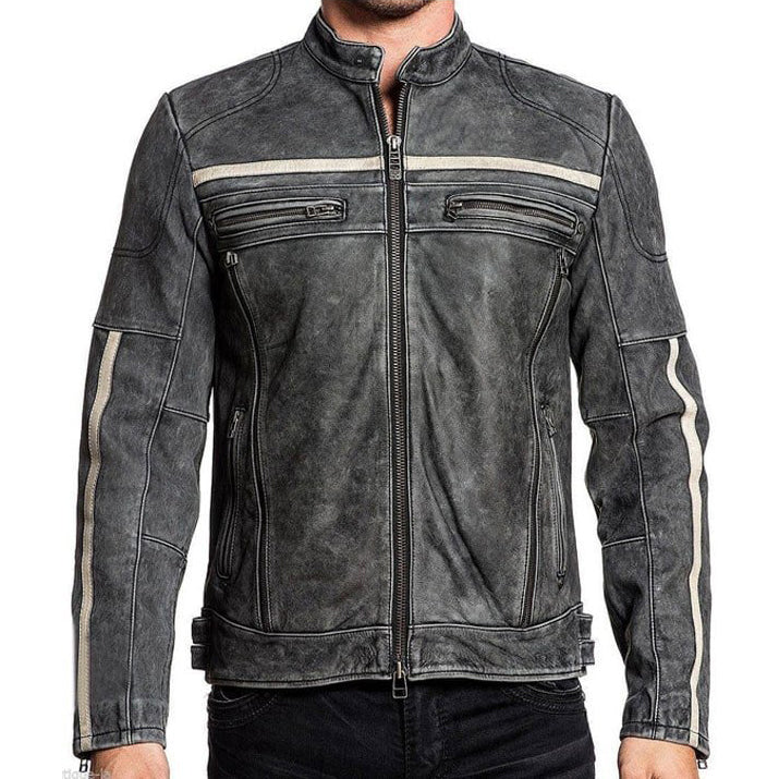 Distressed Men Biker Vintage Cafe Racer Leather Jacket