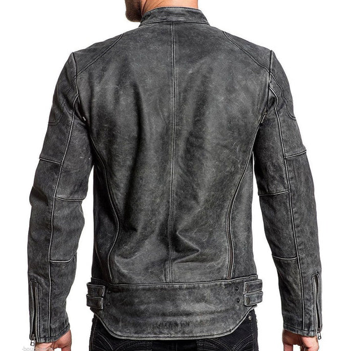 Distressed Men Biker Vintage Cafe Racer Leather Jacket