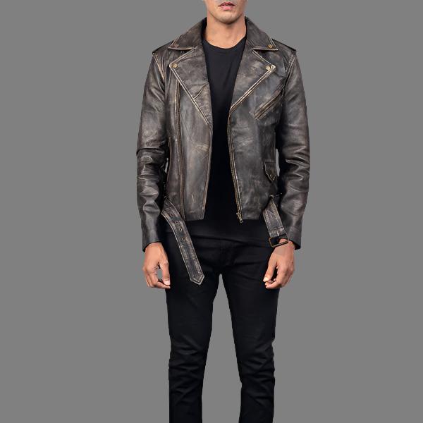 Distressed Brown Leather Biker Jacket Allaric Alley