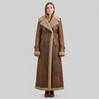 Distressed Brown Leather Shearling Trench Coat Vintage Fur Lined Winter Coat