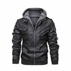 Distressed Hooded Black Bomber Leather Jacket