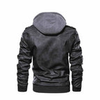 Distressed Hooded Black Bomber Leather Jacket