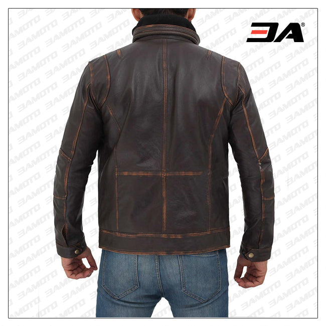 Moffit Dark Brown Genuine Leather Motorcycle Style Jacket