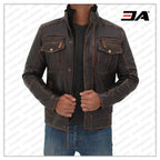 Moffit Dark Brown Genuine Leather Motorcycle Style Jacket